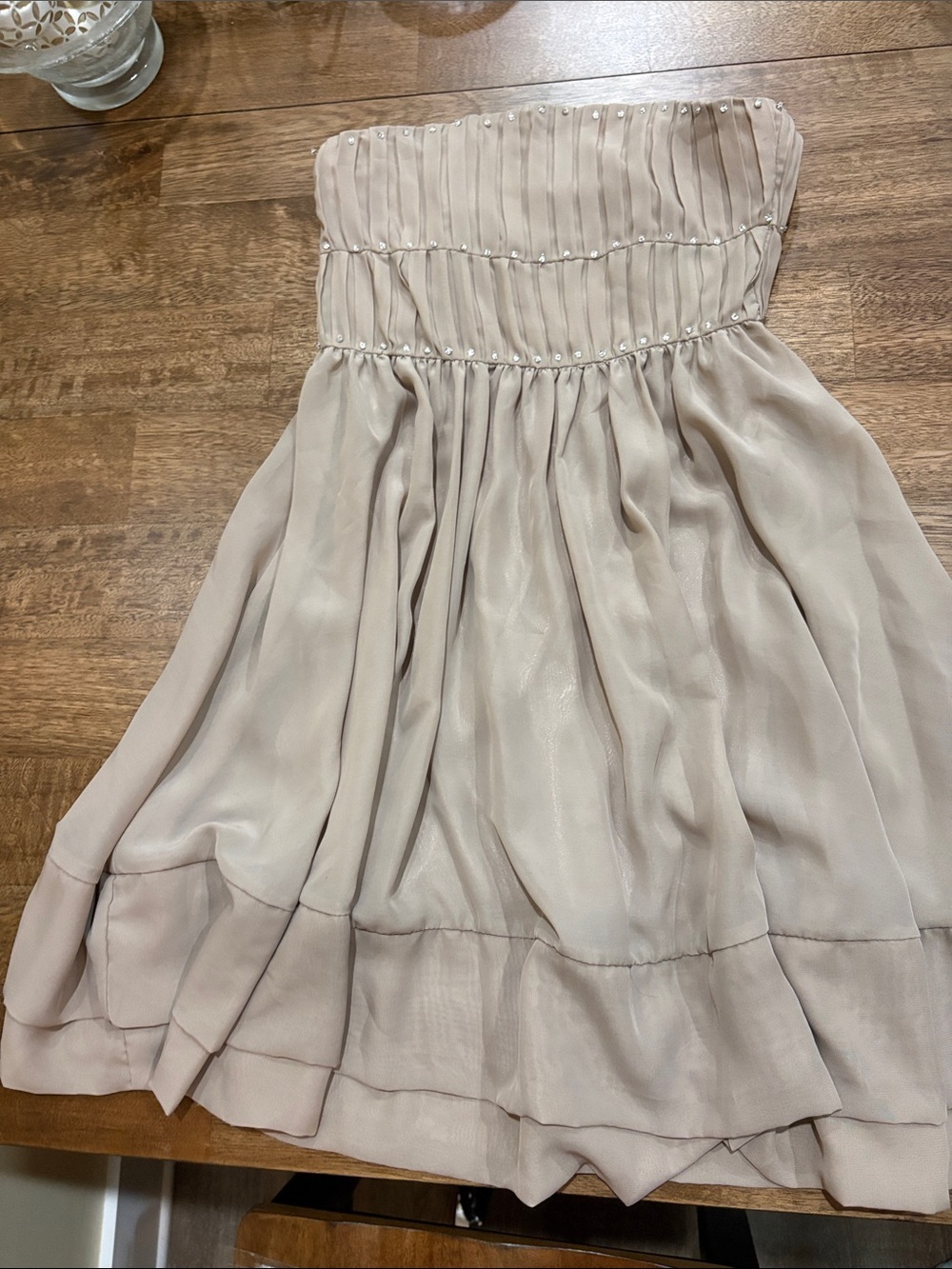 Lola dress. Strapless XS. Sequins. Tan shimmer rose color. NWT